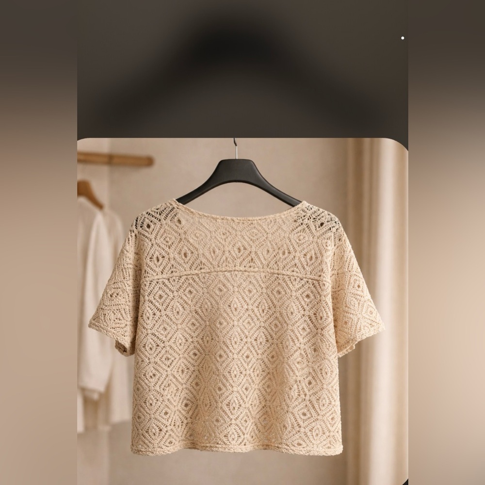 Crochet Tie-Front Short Cardigan in Beige - Picture 4 of 7